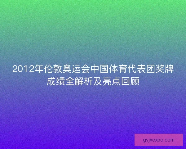2012年伦敦奥运会中国体育代表团奖牌成绩全解析及亮点回顾